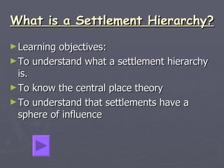 What is a Settlement Hierarchy?   ,[object Object],[object Object],[object Object],[object Object]