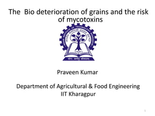 The Bio deterioration of grains and the risk
of mycotoxins
Praveen Kumar
Department of Agricultural & Food Engineering
IIT Kharagpur
1
 