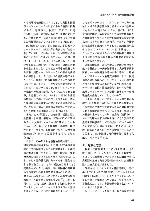 R226田島明子 いとうたけひこ 2018 介護予防においてソーシャルキャピタルを活用した研究に関連する文献レビュー 聖隷社会福祉研