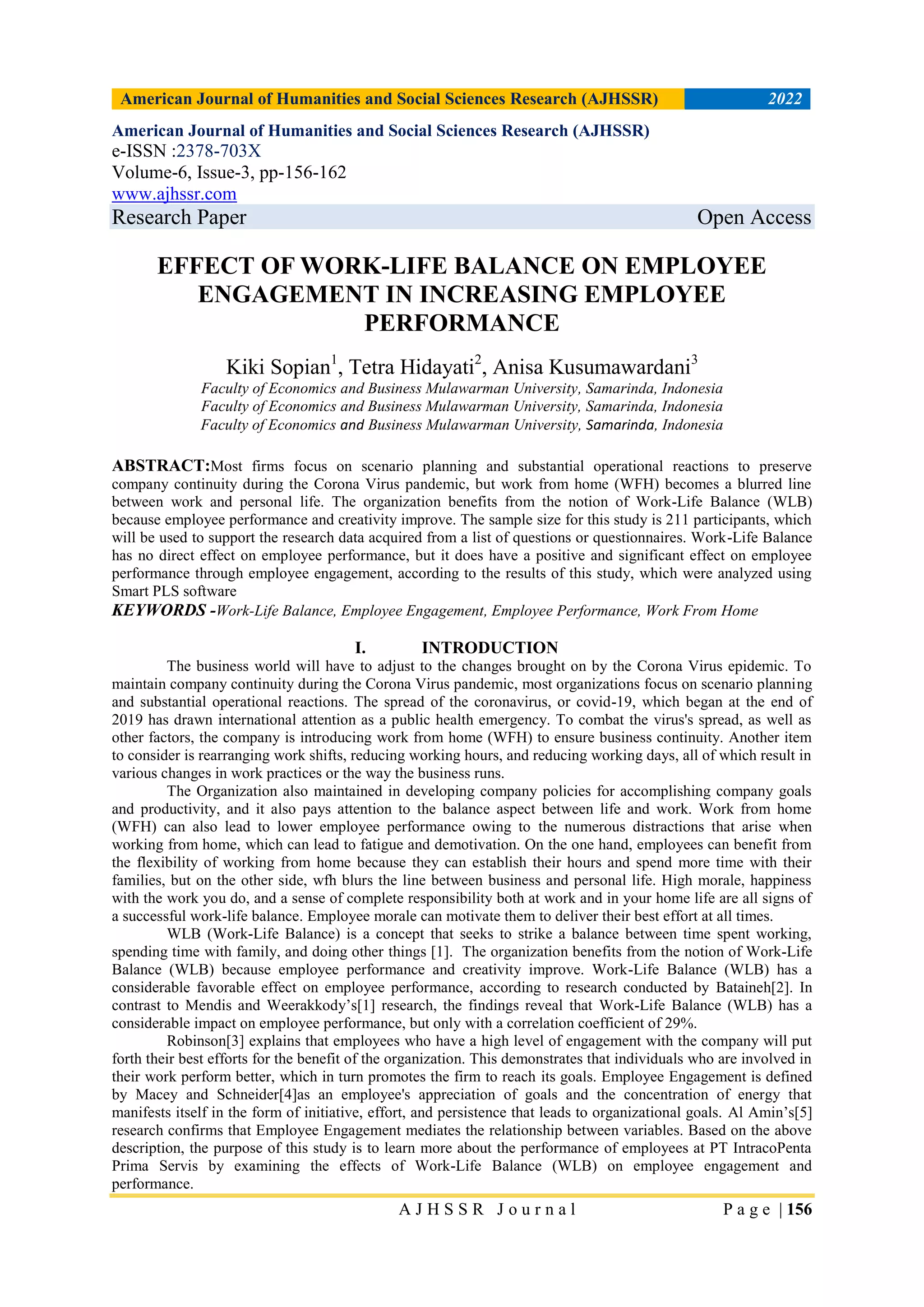 EFFECT OF WORK-LIFE BALANCE ON EMPLOYEE ENGAGEMENT IN INCREASING ...