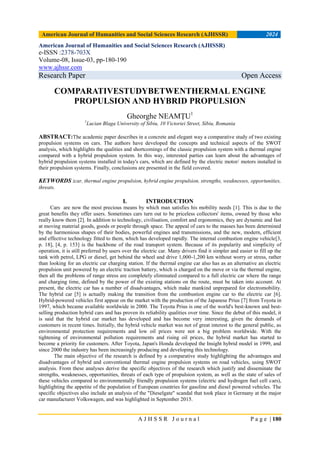 COMPARATIVESTUDYBETWENTHERMAL ENGINE PROPULSION AND HYBRID PROPULSION | PDF