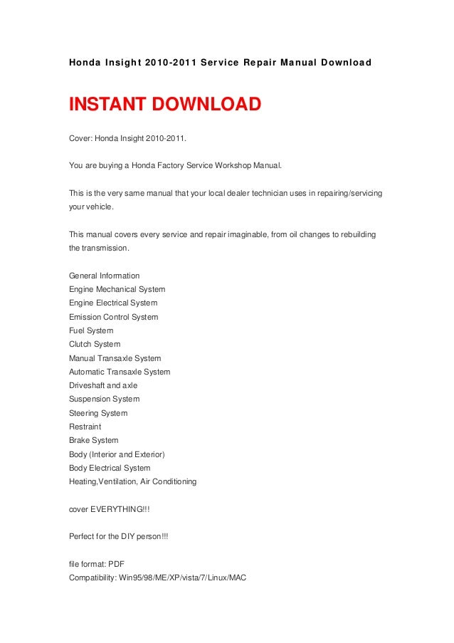 Honda Insight Shop Manual