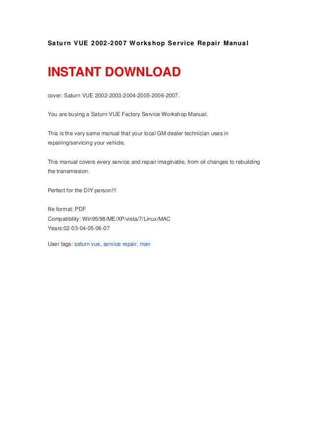 Saturn Vue 2002 2007 Manual