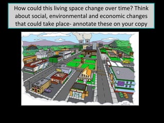 How could this living space change over time? Think about social, environmental and economic changes that could take place- annotate these on your copy 