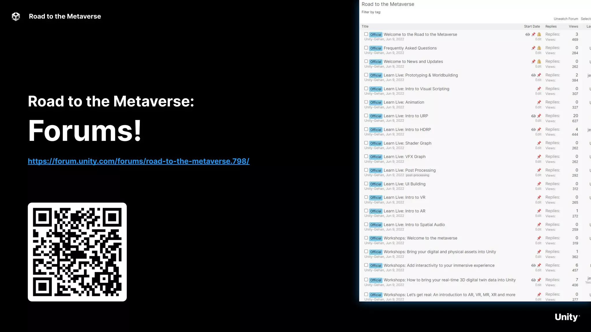 Road to the Metaverse 47
Road to the Metaverse:
Forums!
https://forum.unity.com/forums/road-to-the-metaverse.798/
 