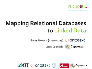 Mapping Relational Databases
              to Linked Data
        Barry Norton (presenting)

                   Juan Sequeda
 