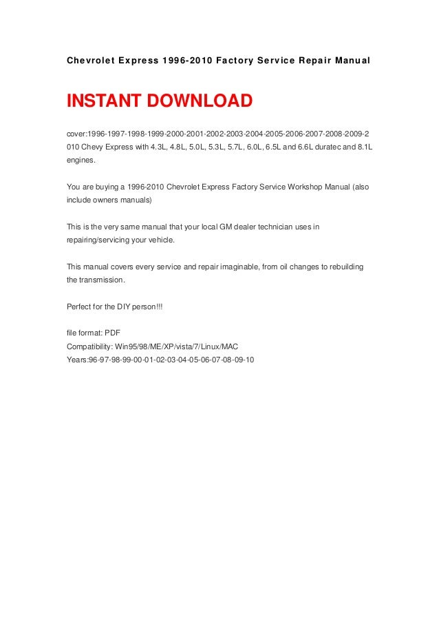 Chevrolet Express 1996 2010 Repair Manual