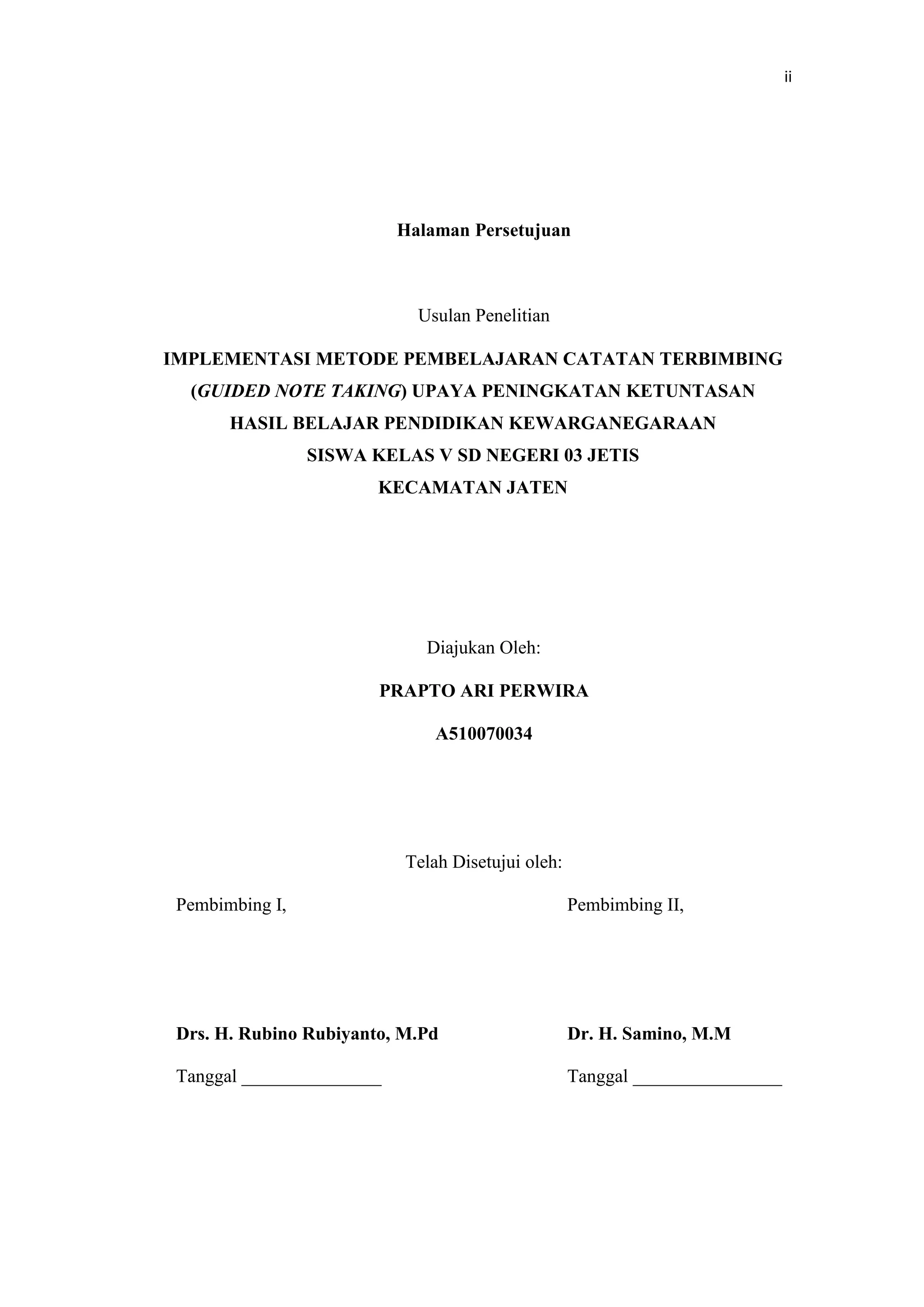 PGSD UMS a510070034 cover proposal ptk catatan terbimbing | DOCX