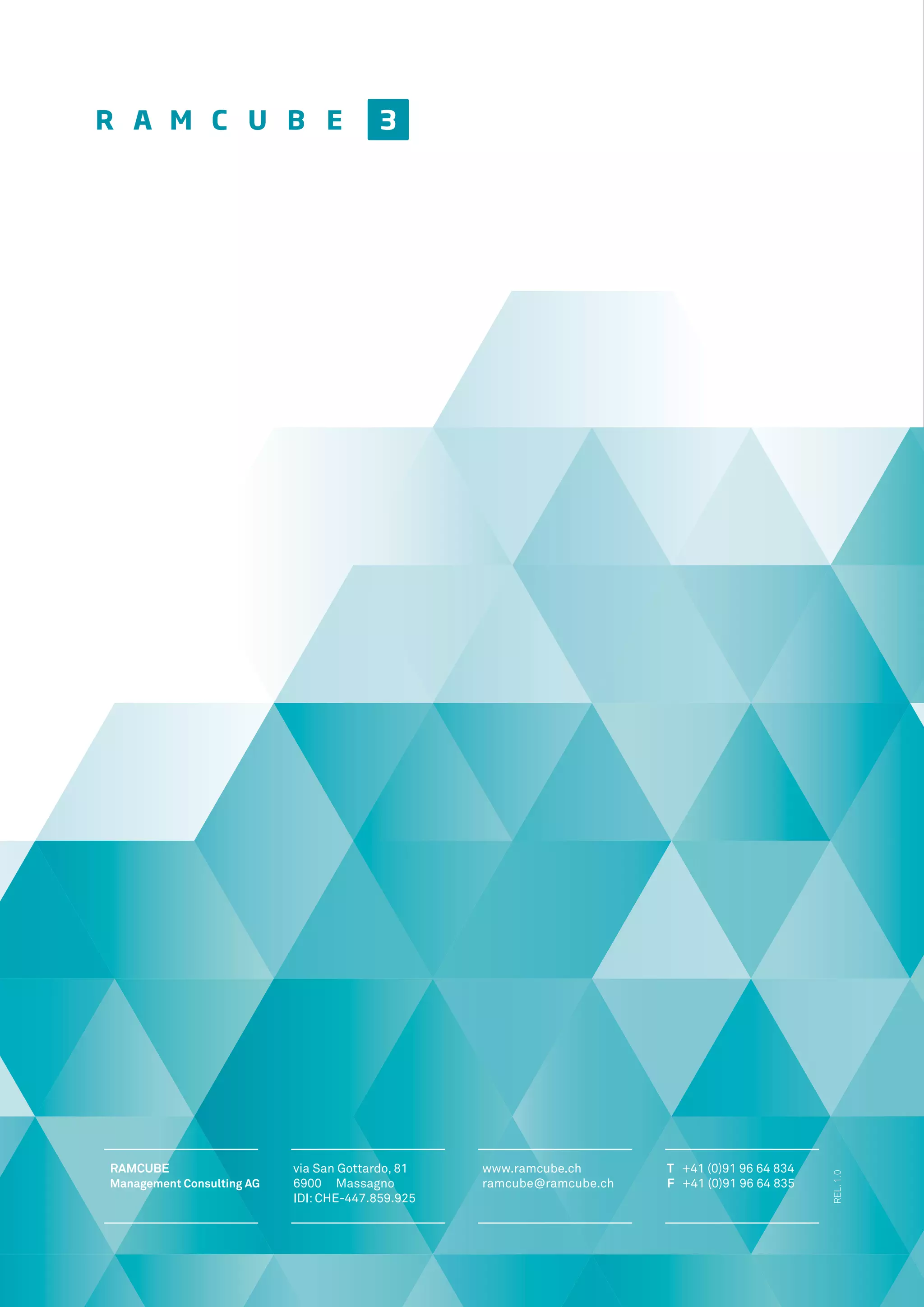 RAMCUBE
Management Consulting AG
via San Gottardo, 81
6900 Massagno
IDI: CHE-447.859.925
www.ramcube.ch
ramcube@ramcube.ch
T +41 (0)91 96 64 834
F +41 (0)91 96 64 835
REL.1.0
 