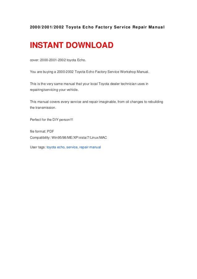 2000 2001 2002 Toyota Echo Factory Service Repair Manual