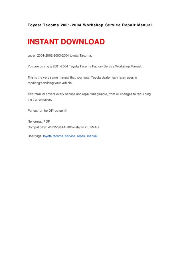 Toyota Tacoma 2004 Operating Manual