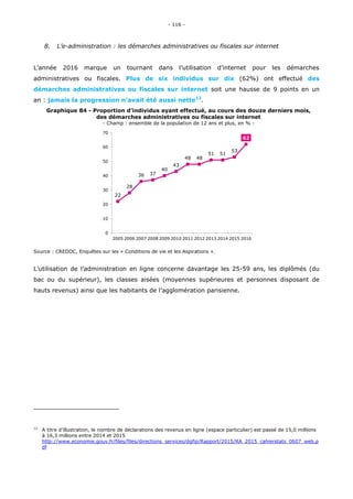 « Les usages du numérique en France en 2016 » Credoc / Agence du numérique, Arcep, Conseil  Général  de  l’Économie  Slide 116