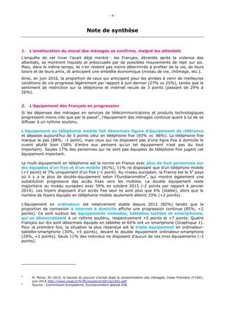 « Les usages du numérique en France en 2016 » Credoc / Agence du numérique, Arcep, Conseil  Général  de  l’Économie  Slide 9
