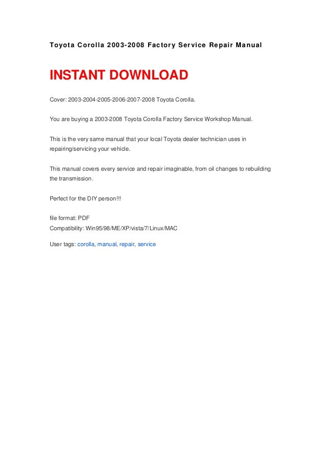 Toyota Corolla 2003-2008 Manual