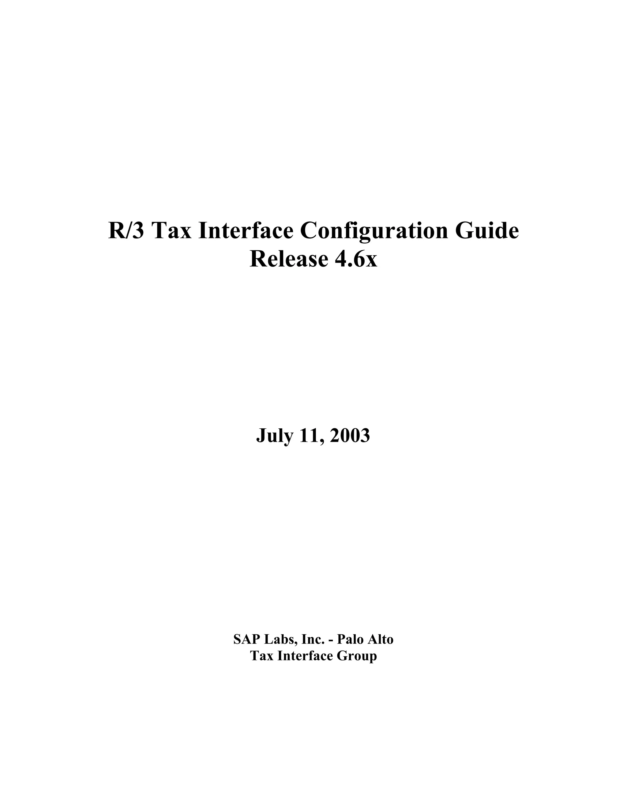 R3 tax interface configuration guide | PDF