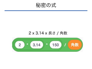 秘密の式
2 x 3.14 x 長さ / 角数
 