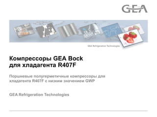 Компрессоры GEA Bock
для хладагента R407F
Поршневые полугерметичные компрессоры для
хладагента R407F с низким значением GWP


GEA Refrigeration Technologies
 