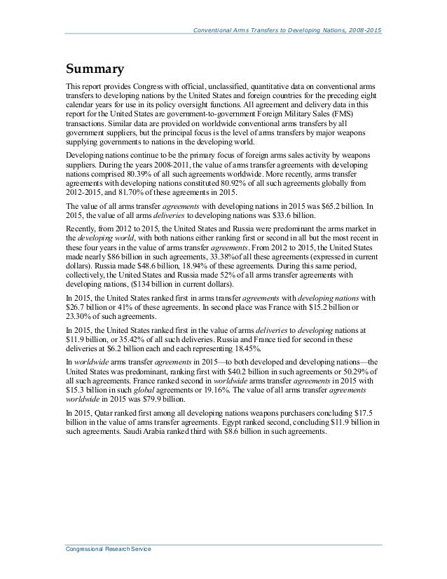 Conventional Arms Transfers to Developing Nations, 20082015