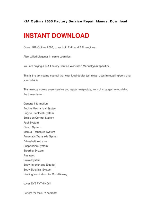 05 2005 Kia Optima owners manual