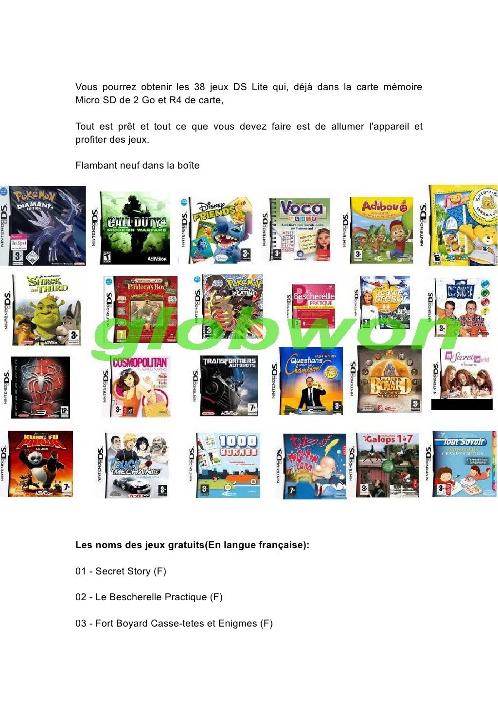 R4 Carte Avec 38 Jeux Gratuits Pour Nintendo Ds Lite