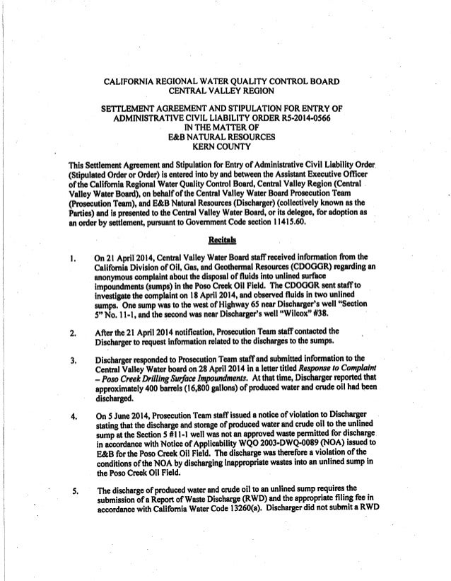 California Regional Water Quality Control Board Fines E&B Natural Res…