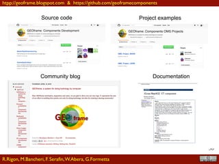 36
XXXV	CONVEGNO	NAZIONALE	DI	IDRAULICA		
E	COSTRUZIONI	IDRAULICHE	
Bologna,	14-16	Se/embre	2016	
Bancheri M. et al., Research reproducibility and replicability: the case of JGrass-NewAge
Source code Project examples
Community blog Documentation
htpp://geoframe.blogspot.com & https://github.com/geoframecomponents
R.Rigon, M.Bancheri, F. Serafin,W.Abera, G.Formetta
 