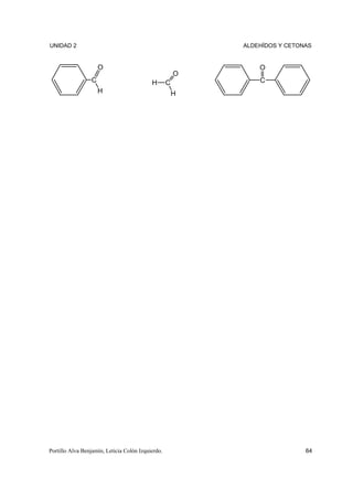 UNIDAD 2                                                   ALDEHÍDOS Y CETONAS


                     O                                         O
                                                       O
                 C                         H       C           C
                     H                                 H




Portillo Alva Benjamín, Leticia Colón Izquierdo.                            64
 