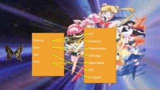 IPS

Buyung   Kesenian

Doni     Keterampilan

Vita     Olahraga

Putri    Matematika

         IPA

         B. inggris
 