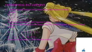 CONTOH SOAL DAN JAWABAN
1)   Selidikilah apakah himpunan semua bilangan bulat adalah himpunan terbilang?
    Jawaban:
   N: 1       2    3 4 5 6 …
       |    |   |   | | |
   Z : 0 -1 1 -2 2 -3 ...
   Ternyata Z ekivalen dengan N, jadi Z himpunan terbilang.
2)   Misalkan K adalah himpunan semua bilangan kelipatan k, Selidikilah apakah K himpunan terbilang?
   Jawaban:

     N:   1           2   3 4 5 6 7…
          |  | | | | | |
     K : 0 -k       k -2k     2k -3k 3k ...
     Ternyata K ekivalen dengan N, jadi K himpunan terbilang.
 