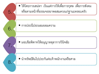 5.
• ให้โดยการเสน่หา เว้นแต่การให้เพื่อการกุศล เพื่อการสังคม
หรือตามหน้าที่ธรรมจรรยาพอสมควรแก่ฐานะครอบครัว
6.
• การประนีประนอมยอมความ
7. • มอบข้อพิพาทให้อนุญาตตุลาการวินิจฉัย
8.
• นาทรัพย์สินไปประกันต่อเจ้าพนักงานหรือศาล
 