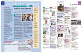 Loiret
| Mai - Juin 2002 | 29 |
Swing ou salsa, solos ou big
bands, la musique se décline
sur tous les tons, pour les “fon-
dus” de jazz comme les
simples curieux.
À ORLÉANS,
DOUZE LIEUX DIFFÉRENTS
Du 30 mai au 30 juin
Tél. : 02 38 24 05 05
www.orleans.fr/orleansjazz
Traits abstraits
Exposition de treize artistes
tournés vers l’abstraction.
À SAINT-JEAN-LE-BLANC,
CHÂTEAU
Jusqu’au 2 juin, tous les jours de
14h à 19h
Le Printemps des arts
Exposition
de l’asso-
ciation Galerie
Pryvée avec, en
invité d’hon-
neur, le peintre
Frank Delange.
À SAINT-PRYVÉ SAINT-MESMIN,
SALLE ROGER TOULOUSE
Jusqu’au 2 juin
Tél. : 02 38 56 54 18
“Pique-Nique Trouille”
Dans le cadre des ren-
c o n t r e s d u L i v r e
Jeunesse d’Orléans autour du
thème “Héros toi même”, un
spectacle en hommage à la soif
de rêves et de fantastique qui
caractérise l’enfance.
À ORLÉANS, SALLE DESSAUX
Le 2 juin à 15h45
Tél. : 02 38 79 24 85
“À suivre...” X’tet
Formation régionale de
jazz, en concert.
À MEUNG-SUR-LOIRE,
LA FABRIQUE
Le 3 juin
Tél. : 02 38 66 18 50
JUIN
La Sarabande
Mu s i q u e s a c r é e d e
l’Allemagne roman-
tique, par le chœur “La
Sarabande”.
À ORLÉANS, CATHÉDRALE
Le 7 juin à 20h30
Tél. : 02 38 91 44 60
Le Salon des
Indépendants
La 5e biennale des Indé-
pendants de la Région
Centre.
À ORLÉANS, COLLÉGIALE
SAINT-PIERRE-LE-PUELLIER
Du 7 au 16 juin
Tél. : 02 38 79 24 85
Orgue, chœurs et
musiciens
Autour de l’orgue de
Saint-Marceau : cent
choristes le 9 juin et une grande
fête de la musique le 21.
À ORLÉANS,
ÉGLISE SAINT-MARCEAU
Le 9 juin à 16h et le 21 juin à
20h - Tél. : 02 38 66 35 16
Cinq à Sax
Quintette de saxophones
À ORLÉANS,
SALLE DE L’INSTITUT
Le 14 juin à 20h30
Tél. : 02 38 79 21 33
Festival
du Grand
Unisson
Trois jours
p l a c é s
sous le signe
de l’éclectisme
artistique : musique classique,
rythmes colorés (Mory Kante...),
chanson française, jazz, danse,
performance pyromélodique,
animations pour les enfants, etc.
À SAINT-JEAN-DE-LA-RUELLE
Du 14 au 16 juin
Tél. : 02 38 79 33 00
Saxo-piano
Un duo pour jouer Bach,
Ravel, Dukas, Milhaud...
À SAINT-BRISSON-SUR-
LOIRE, CHÂTEAU
Le 15 juin à 20h30
Tél. : 02 38 36 71 29
Festival celtique
Concerts de Try Ann et
Soldat Louis, Fest-noz
et animations gratuites.
À OLIVET, DONJON
Du 21 au 23 juin
Tél. : 02 38 63 49 68
d’Arnell - Andréa.
Tristesse des Mânes,
Collection d’Arnell -
Andréa
Légion d’honneur
Exposition célébrant le
bicentenaire de la Légion
d’honneur.
À ORLÉANS,
HÔTEL DU DÉPARTEMENT
Du 21 mai au 14 juin
Tél. : 02 38 25 45 45
Archilab 2002
4es Rencontres internatio-
nales d’architecture
d’Orléans autour de l’“Écono-
mie de la Terre”. Expositions,
tables rondes, concert, projec-
tions de films... et les nou-
veautés 2002 : le 1er sympo-
sium international de la cri-
tique d’architecture, une visite
de La Source à vélo et un
concours d’architecture en
public, place du Martroi.
À ORLÉANS,
ONZE LIEUX DIFFÉRENTS
Du 28 mai au 14 juillet
Tél. : 02 38 53 06 16
www.archilab.org
Festival Défi
Des forums rencontres,
des “apéros zic”, des
concerts (Nina Hagen, Tonton
David...), du théâtre de rue, du
cinéma en plein air...
À SAINT-JEAN-DE-BRAYE,
PARC DU CHÂTEAU
DE CHARBONNIÈRE
Du 30 mai au 2 juin
Tél. : 02 38 83 70 07
Orléans’Jazz 2002
Une nouvelle édition
ouverte à tous les jazz et
tous les publics. De concerts
en parades, le festival s’installe
pour un mois dans toute la ville,
avec vingt-cinq manifestations.
MAI
Un siècle, deux vies
à Ormes
De récits en
poèmes, de
déclarations en
conversations,
les habitants
d’Ormes pren-
nent la parole pour dévoiler
une partie de leur vie, une par-
tie d’eux-mêmes.
PAR LES ASSOCIATIONS ADMR
(02 38 75 77 18)
ET VIVRE ET L’ÉCRIRE
Orléans (02 38 53 74 38)
Le Giennois industriel
de 1821 à 2001
C’est toute l’histoire du
Giennois, de ses entre-
prises et de leurs salariés, qui
est ici retracée, depuis les
débuts de la faïencerie au
XIXe siècle, jusqu’à nos jours.
Photos à l’appui.
PAR JEAN-PIERRE ROTH
Gontran, la forêt
de l’aventure
Une expé-
dition en
forêt qui don-
nera à Gontran
et ses amis une
b o n n e d o s e
d’émotions ! Par le créateur
d’Arnaud et Nono.
PAR JEAN-PHILIPPE CHABOT,
Éd. Milan
Paris-Calvance
Br u n o
Regnier
dirige treize
musiciens de la
formation “À
suivre...” X’tet, qui interprè-
tent ses compositions de “free
jazz”.
Paris-Calvance, Bruno Regnier
et “À suivre...” X’tet.
Tristesse des Mânes
Toujours des voix éthérées
sur des textes graves pour
le nouvel album de Collection
À ÉCOUTER
À LIRE
lire, voir, écouter
Arnaud Méthivier
Concert du chanteur-
accordéoniste.
À MEUNG-SUR-LOIRE,
LA FABRIQUE
Le 22 juin à 20h30
Tél. : 02 38 44 44 95
Fête de la musique
Concert de l’Orchestre
symphonique du Loiret :
Verdi, Ravel, Dvorak.
À PITHIVIERS,
SALLE DES FÊTES
Le 23 juin à 17h
Tél. : 02 38 30 27 90
Bons baisers
des bords de Loire
Exposition de cartes pos-
tales sur la Loire, ses
ponts, les inondations, les
métiers du fleuve, les loisirs...
À CHÂTEAUNEUF-SUR-
LOIRE, MUSÉE
DE LA MARINE DE LOIRE
Jusqu’au 24 juin
Tél. : 02 38 46 84 46
“La rançon du
Diable”
Spectacle nocturne
À BEAUGENCY
Du 28 au 30 juin et du 5 au
7 juillet - Tél. : 02 38 44 54 42
Les 3 jours de
pétanque d’Orléans
Organisés par l’Union
Argonnaise à Orléans.
Les 28, 29 et 30 juin
au stade du Belneuf.
Tirs de catapultes
Des machines de guerre
médiévales, uniques
dans la région, et des démons-
trations de tirs.
À SAINT-BRISSON-SUR-
LOIRE, CHÂTEAU
À partir du 8 juillet, tous les
jours (sauf le mercredi) à 15h30
Tél. : 02 38 36 71 29
JUILLET
Coll. particulière. Cliché Éric Dogniez
BLOC-NOTES
Gaubertin, Boulay, Mont-
liard, Attray... quarante-
quatre communes de
moins de dix mille habi-
tants sont desservies tous
les mois ou tous les deux mois
(sauf en août), à jour fixe, par
le bibliobus du Conseil général.
Du mardi au vendredi, ce véhi-
cule de la Bibliothèque dépar-
tementale sillonne les routes du
Loiret avec, à son bord, pas
moins de trois mille livres, revues,
disques compacts et cassettes audio
dans des genres littéraires et musi-
caux très variés. Ce fonds culturel est
proposé, lors des étapes du biblio-
bus, aux habitants des quatre coins
du département. Ils peuvent y
emprunter les documents de leur
choix pour un mois ou deux : c’est
le prêt direct mensuel ou bimestriel.
Un service de proximité et un ren-
dez-vous régulier, que les usagers
apprécient d’autant plus que des
bibliothécaires sont à leur disposition
pour les conseiller ou les renseigner.
Réservation possible
L’inscription, individuelle et gratuite,
se fait sur simple présentation d’une
pièce d’identité et d’un justificatif de
domicile. Les enfants de moins de
12ans doivent être accompagnés
d’un de leurs parents pour leur pre-
mier prêt direct. Ce service permet
d’emprunter jusqu’à quatre livres
dont une bande dessinée (prêt men-
suel) ou six livres dont deux bandes
dessinées (prêt bimestriel), ainsi que
deux revues de titres différents, deux
disques ou deux coffrets, et deux
cassettes audio (prêts mensuel et
bimestriel). Il est également possible
de réserver des documents, dans la
limite de deux livres et un disque (ou
une cassette) par personne et par
passage du bibliobus.
Selonladuréeduprêt,lesdocuments
doiventêtrerendusauboutd’unmois
ou deux, lors du retour du bibliobus
dans la commune. En cas d’empê-
chement, la Bibliothèque départe-
mentale peut accorder un délai
supplémentaire, jusqu’au prochain
passage. Ces quelques “règles” visent
à assurer la rotation des documents
etgarantirainsileurdisponibilitédans
des délais raisonnables pour tous les
usagers du bibliobus.
RÉPERTOIRE
URGENCES
ᮣ Sapeurs-pompiers
Composez le 18
ᮣ Commissariat
central d’Orléans
02 38 24 30 00
ᮣ SOS Médecins
02 38 54 44 44
ᮣ SAMU 45
Composez le 15
ᮣ Sida Info Service
08 00 84 08 00
Appel gratuit 24h/24
ᮣ Drogue
Info Service
08 00 23 13 13
(N° Vert)
ᮣ Centre
hospitalier régional
02 38 51 44 44
ᮣ SOS Amitié
Orléans 24h/24
02 38 62 22 22
ᮣ Allô Enfance
Maltraitée
119 (N° Vert)
ᮣ Fil Santé Jeunes
08 00 23 52 36 (N° Vert)
ᮣ SPA Urgences
02 38 83 97 31
À SAVOIR
ᮣ Centre régional
d’information
jeunesse
02 38 78 91 78
ᮣ Centre d’information
et d’orientation
02 38 54 87 00
ᮣ Caisse primaire
d’assurance maladie
02 38 79 47 00
ᮣ Caisse d’allocations
familiales du Loiret
02 38 51 50 72
ᮣ Gare d’Orléans
Horaires (1,49F/min)
08 36 67 68 69
ᮣ Centre anti-poison
02 47 64 64 64
ᮣ CROUS
02 38 66 28 81
ᮣ Météo France
08 36 68 02 45
(prévisions pour le
Loiret - 2,23F/min)
BIBLIOTHÈQUE DÉPARTEMENTALE
UN BUS PAS COMME LES AUTRES
c’est pratique
Loiret
Le bibliobus du Conseil général ne transporte pas
de voyageurs mais des livres, des disques, des
magazines, soit près de 3000 documents aux
30000 habitants des communes rurales.
➜ Pour recevoir à votre domicile certains des documents
que nous avons publiés, merci de remplir le bon de com-
mande ci-dessous :
Nom : . . . . . . . . . . . . . . . . . . . . . . . . . . . . . . . . . . . . . . . . . . . . .
Prénom : . . . . . . . . . . . . . . . . . . . . . . . . . . . . . . . . . . . . . . . . . .
Adresse : . . . . . . . . . . . . . . . . . . . . . . . . . . . . . . . . . . . . . . . . . .
Code postal : . . . . . . . . . Ville : . . . . . . . . . . . . . . . . . . . . . . .
Tél. : . . . . . . . . . . . . . . . . . . . . . . . . . . . . . . . . . . . . . . . . . . . . . .
DEMANDE DE DOCUMENTS PUBLIÉS
PAR LE CONSEIL GÉNÉRAL
❏ Rapport d’activité 2000
❏ Dépliant “Budget 2002”
❏ Dépliant “Enfance maltraitée”
❏ Guide “Le Conseil général et vous”
❏ Guide du Conseil général pour les enfants
❏ Guide “Bien vieillir dans le Loiret”
❏ Dépliant “Assistantes maternelles”
❏ Dépliant “Vos conseillers généraux”
❏ Dépliant “Votre enfant vient de naître”
❏ Dépliant “Allocation Personnalisée d’Autonomie”
Merci d’envoyer ce bon de commande à l’adresse suivante:
Conseil général du Loiret, Direction de la Communication,
15, rue Eugène-Vignat, BP 2019, 45010 Orléans Cedex 1.
Du bon lait pour les bébés
C’est pour nourrir les bébés nés
prématurément, qui souffrent de
fragilité intestinale, que le lactarium de
l’hôpital d’Orléans collecte du lait
maternel, plus facile à digérer que le
lait industriel et fournisseur de
défenses immunitaires. Mais les
quelque 400 litres recueillis l’an
dernier couvrent difficilement les
besoins, par ailleurs grandissants. Aussi
l’établisssement lance-t-il un appel aux
“donneuses” bénévoles. Les candidates
doivent répondre à plusieurs critères
comme ne pas fumer, ne pas avoir subi
de transfusion ou de greffe d’organe...
Une fois retenues, elles reçoivent à leur
domicile la visite d’une puéricultrice
qui leur explique comment prélever et
conserver leur lait dans le strict respect
des règles d’hygiène. Le précieux
breuvage subira plusieurs contrôles
avant d’être administré aux
nourrissons.
LACTARIUM DU CHRO :
02 38 74 41 81
En savoir plus sur le veuvage
Par méconnaissance, trop de
personnes touchées par le veuvage
perdent des droits. Les délais à
respecter après la perte du conjoint
sont en effet très courts et il n’y a, le
plus souvent, pas d’effet rétroactif. Sur
le Loiret, une association rassemble
toutes les informations sur le veuvage
et défend ce statut : l’Association
départementale de conjoints
survivants (AVEC), membre de la
FAVEC, Fédération nationale reconnue
d’utilité publique. Non confessionnelle
et apolitique, l’association du Loiret
assure une permanence le lundi de
15h à 17 h, à Orléans
CONTACT :
Association départementale de conjoints
survivants (AVEC)
46 ter, rue Sainte-Catherine,
45000 Orléans - Tél. : 02 38 72 53 73
G
Bibliothèque départementale :
02 38 63 21 29
Le calendrier du bibliobus
est disponible sur le site
du Conseil général :
www.servicepublic-loiret.com
✂
30365 LOIRET63 P28A30 27/05/02 15:39 Page 1
 