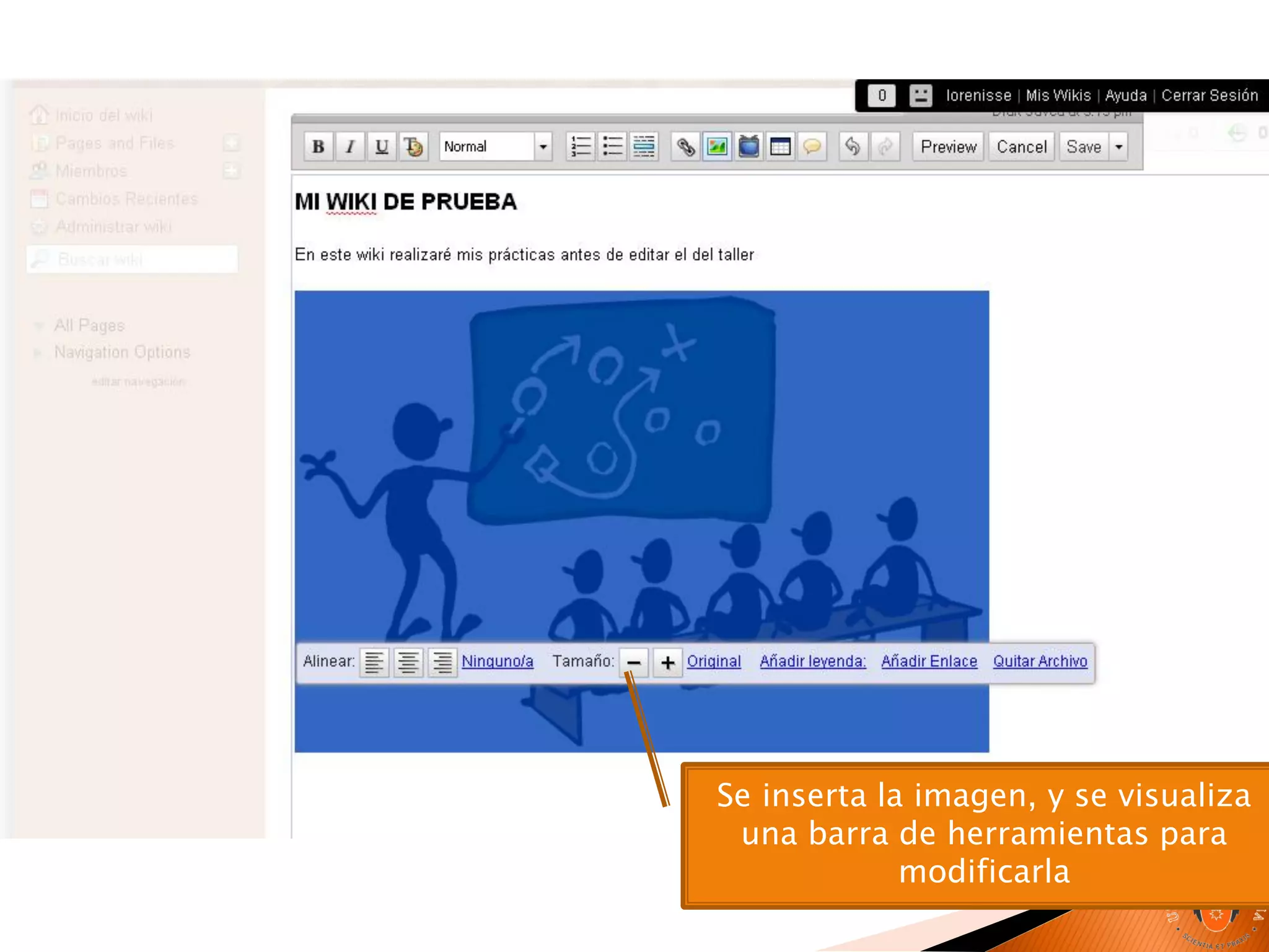 Se inserta la imagen, y se visualiza
una barra de herramientas para
modificarla
 