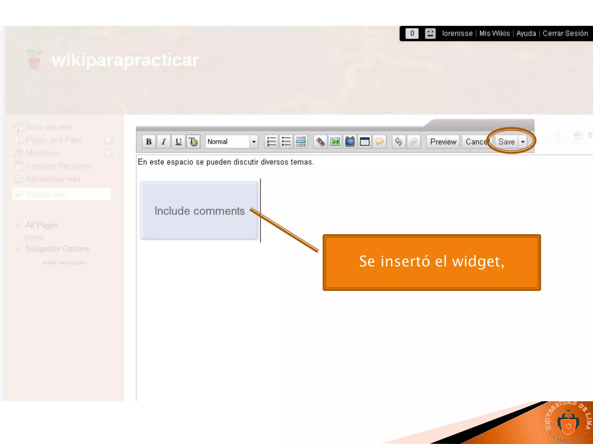 Se insertó el widget,
 