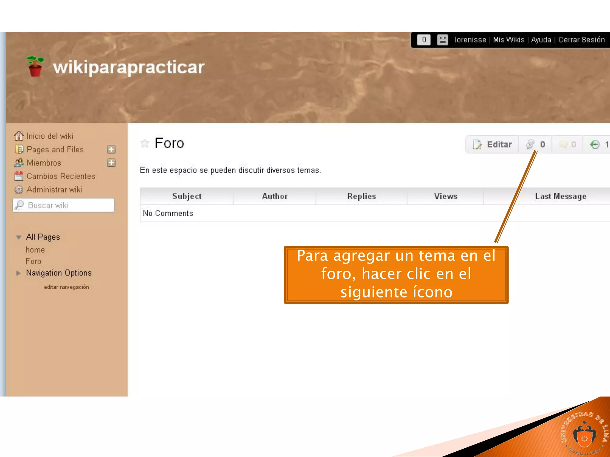 Para agregar un tema en el
foro, hacer clic en el
siguiente ícono
 