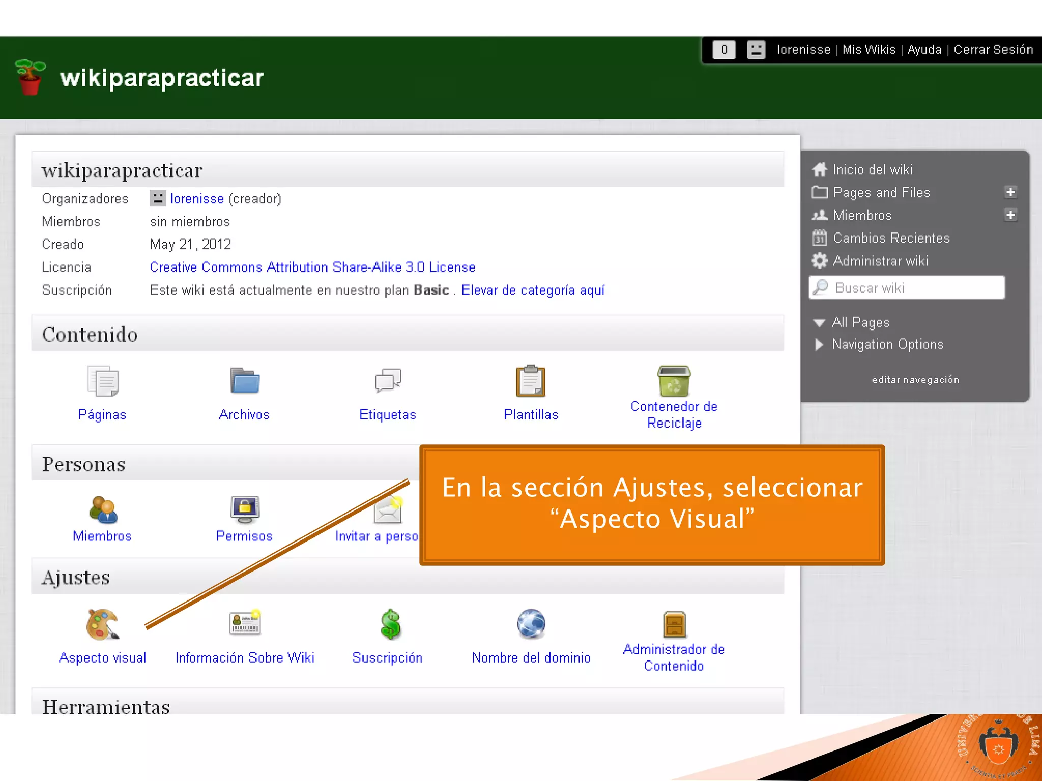 En la sección Ajustes, seleccionar
“Aspecto Visual”
 