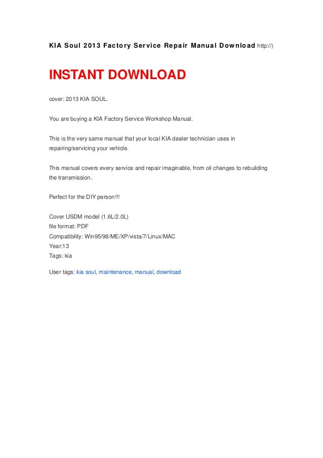 KIA Soul 2013 Factory Service Repair Manual