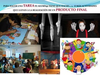 PARA HACER UNA TAREA EL ALUMN@ TIENE QUE HACER 1, 2, O MÁS ACTIVIDADES
QUE LLEVAN A LA REALIZACIÓN DE UN PRODUCTO FINAL
 