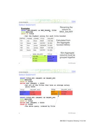 IBM DB2 9.7 Academic Workshop 110 of 335
 