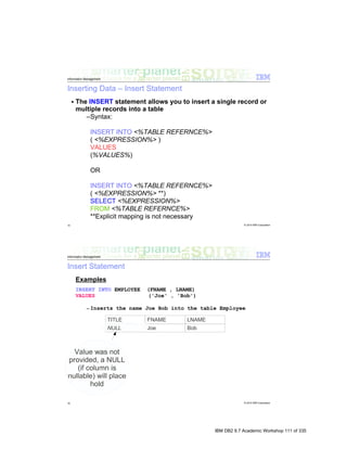 IBM DB2 9.7 Academic Workshop 111 of 335
 