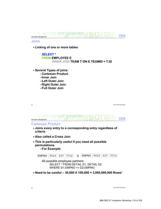 IBM DB2 9.7 Academic Workshop 116 of 335
 