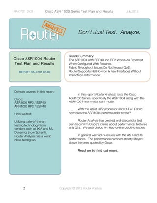 Rp2 Test Cisco ASR 1000 Series Testing Results and Analysis | PDF