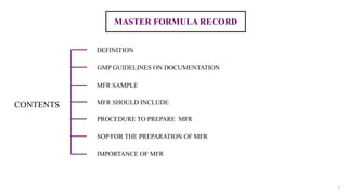 Master Formulation Documentation in pharmaceutical industry | PPTX