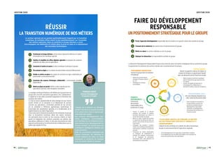 18 19
ADVITAM 2020 ADVITAM 2020
RÉUSSIR
LATRANSITIONNUMÉRIQUEDENOSMÉTIERS
FAIRE DU DÉVELOPPEMENT
RESPONSABLE
UNPOSITIONNEMENTSTRATÉGIQUEPOURLEGROUPE
Positionner le Groupe Advitam comme acteur régional de référence en matière
d’innovations et de numérique agricole
Clarifier et simplifier les offres digitales agricoles et proposer des solutions
créatrices de valeur pour les agriculteurs
Construire et mettre en œuvre un plan numérique et web pour le groupe
Etre présent en ligne par la création de sites/médias sociaux/référencement
Etudier et mettre en place des projets de commerce en ligne à destination du
grand public ou des professionnels
Construire des espaces d’échanges collaboratifs : communautés virtuelles
d’agriculteurs
Mettre en place un portail d’offres à valeur ajoutée pour les
agriculteurs (services, outils de gestion, innovation)
1
2
3
4
5
7
6
Porter l’approche développement responsable dans les projets et la gestion interne des sociétés du groupe
S’assurer de la cohérence des actions avec le positionnement du groupe
Mettre en valeur les actions réalisées au sein du groupe
Déployer les démarches de responsabilité sociétale du groupe
1
2
3
4
•	 Réduire les consommations
d’énergie et l’impact carbone
de 10 %
•	 Développer les énergies
renouvelables
•	 Mettre en place et renforcer la politique
Santé et Sécurité Groupe auprès de tous
les salariés
•	 Assurer une égalité de traitement et
accompagner les collaborateurs à
atteindre le meilleur niveau de compétence
•	 Par le développement d’une agriculture responsable et moderne
•	 Par le déploiement des nouvelles technologies et du numérique au
service de la performance des agriculteurs.
DÉVELOPPEMENT LOCAL :
Etre une entreprise citoyenne et ou-
verte, moteur de l’économie locale
•	 Faire connaitre et reconnaitre le
Groupe Advitam au travers de
ses bonnes pratiques liées au
développement responsable
•	 Contribuer au développement
économique des territoires et à
l’insertion sociale•	 Assurer la qualité et la sécurité
sanitaires des produits et matières
premières alimentaires qui entrent et
sortent des sociétés du groupe,
•	 Mettre en valeur l’origine des produits
et notamment les démarches liées aux
circuits courts (Panier de mon terroir et
Prise Direct’)
•	 Développer des produits à vocation
«Santé» qui contribuent directement ou
indirectement à améliorer la santé des
hommes
•	 Promouvoir les achats responsables
en impliquant les collaborateurs à
l’éthique des pratiques commerciales
et en engageant les partenaires
fournisseurs dans cette démarche de
développement responsable
La démarche Développement Responsable Groupe a été construite autour de 5 piliers stratégiques liés aux activités du groupe.
Ils garantissent la cohérence des actions menées avec le positionnement du groupe.
FRANÇOIS SANCÉ,
Directeur Développement
Prospective et Projets
T É M O I G N A G E
Le secteur agricole est un secteur particulièrement impacté par la transition
numérique, de multiples offres voient le jour quotidiennement sur l’ensemble
des métiers agricoles. Dans ce contexte le Groupe Advitam a choisi
d’accompagner ses adhérents et clients dans la prise en main et le déploiement
des nouvelles technologies.
PERFORMANCE ÉNERGÉTIQUE :
Inscrire le groupe dans la transition
énergétique
PRODUITS
RESPONSABLES :
Promouvoir
des produits
responsables de la
production à l’usage
1 PILIER AMONT AGRICOLE QUI CONCERNE LES MÉTIERS
LIÉS AUX PRODUCTIONS VÉGÉTALES ET ANIMALES ET À
L’AGROÉQUIPEMENT :
L’objectif est de contribuer à la création de valeur économique,
sociale et environnementale de l’agriculture régionale :
CAPITAL HUMAIN :
Donner la capacité à chacun de réaliser sa
mission et d’évoluer, en garantissant l’équité,
avec une démarche active d’harmonie sociale
La stratégie numérique d’Advitam a été définie par la gouvernance du
groupe avec une forte association agriculteurs, élus, collaborateurs.
Le digital est un des piliers essentiels d’adaptation et d’évolution des
pratiques des métiers.
La mise en œuvre opérationnelle de cette stratégie est pour l’avenir
proche centrée sur la conception et le déploiement de services
concrets aux agriculteurs. L’orientation première de ces services
est de contribuer à l’efficience agronomique, zootechnique et
économique des exploitations agricoles, et à l’amélioration de la
qualité d’exercice du métier d’agriculteur.
Cette construction nécessite de positionner les entreprises du groupe
dans un écosystème numérique, alliant des experts innovants,
des partenaires dans la durée sur des nouveaux métiers, en étant
garant de l’adaptation des solutions proposées aux attentes des
agriculteurs, adhérents et clients. Un des axes structurants de cette
approche partenariale est le renforcement des collaborations avec la
sphère agro digitale d’InVivo.
L’équipe de la Direction du Dévelop-
pement intervient en avance de phase
et en amont de la mise en œuvre opé-
rationnelle des projets.
Nos missions (développement, mar-
keting stratégique, communication)
sont centrées sur la cohérence du po-
sitionnement et du développement du
Groupe Advitam, en accord avec les
orientations stratégiques établies par
la gouvernance.
Elles se concrétisent notamment par
l’apport d’analyses, de méthodes et
d’outils créateurs de valeur, en mode
partenarial et recherche de synergie
avec les autres métiers du groupe.
 