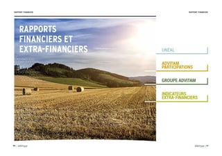 50 51
RAPPORT FINANCIER RAPPORT FINANCIER
RAPPORTS
FINANCIERS ET
EXTRA-FINANCIERS UNÉAL
ADVITAM
PARTICIPATIONS
GROUPE ADVITAM
INDICATEURS
EXTRA-FINANCIERS
 