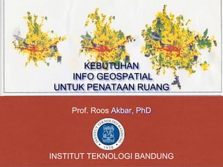 KEBUTUHAN
INFO GEOSPATIAL
UNTUK PENATAAN RUANG
Prof. Roos Akbar, PhD
INSTITUT TEKNOLOGI BANDUNG
 