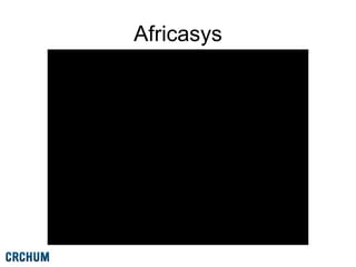 Africasys
Vidéo:
AfricaSys - Recherche-action Numéro Vert: Restitution
technique de la Phase 1
Queuille L., Bonnet E., Traoré Z. Partage/restitution technique de
la mise en oeuvre de la phase 1 du projet de recherche-action
Numéro Vert avec la Direction régionale de la santé du Centre,
les équipes cadre de district et les responsables des formations
sanitaires de la zone d'intervention du 29 avril 2015
 