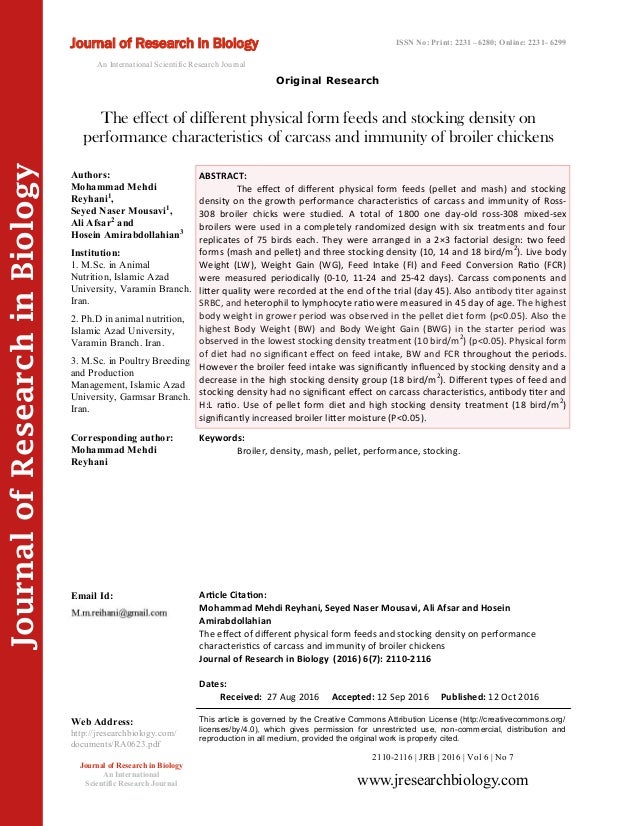 the effect of different physical form feeds and stocking density on p