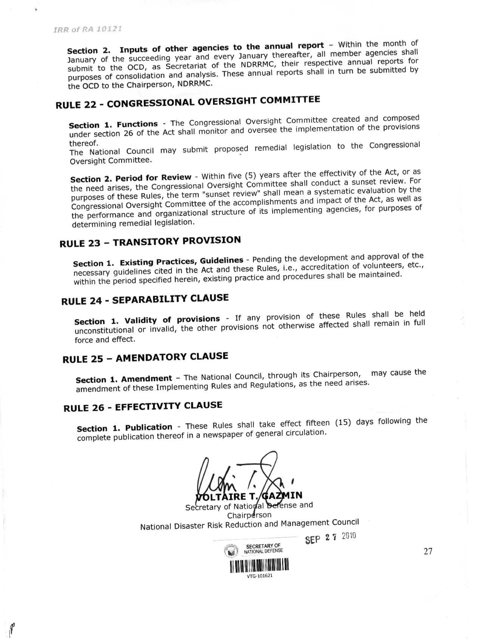 RA 10121 Implementing Rules and Regulations