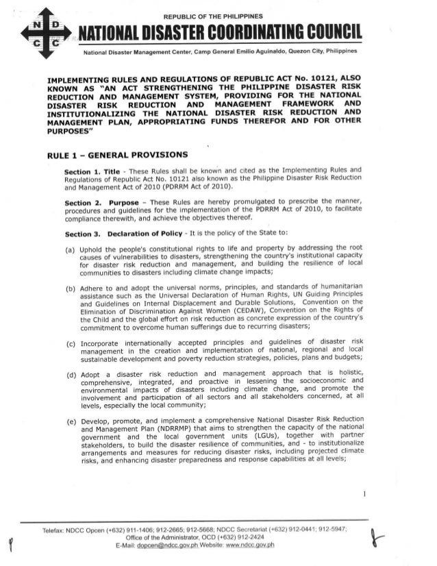 Ra 10121 implementing rules and regulations