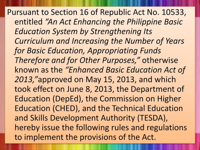 Ra 10533 The Enhance Basic Education Act of 2013 | PPTX | Daycare and ...